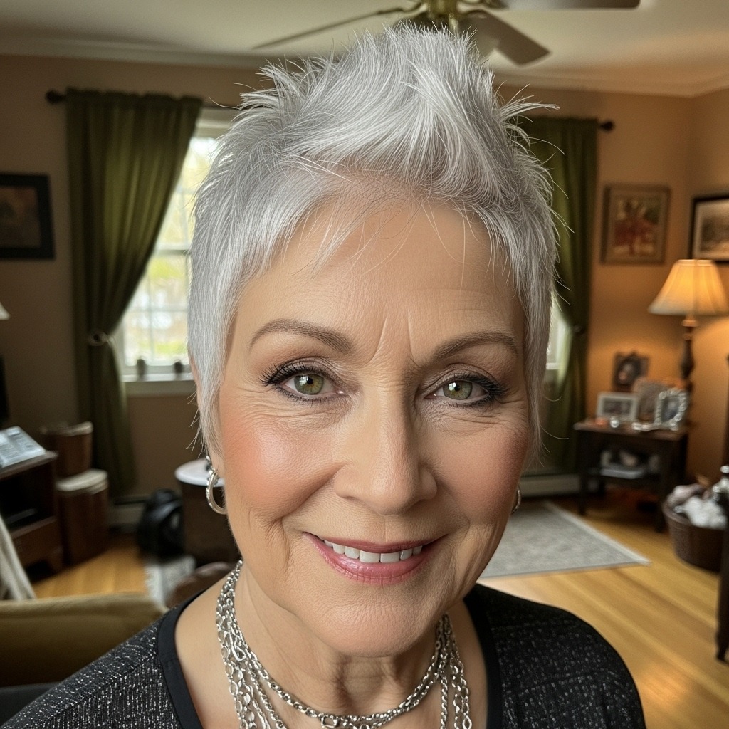 Starten Sie mit Grau ins Jahr 2026: Attraktive und glamouröse Pixie-Frisuren 1. Der "Icy Silver" Pixie: Kühl und Modern